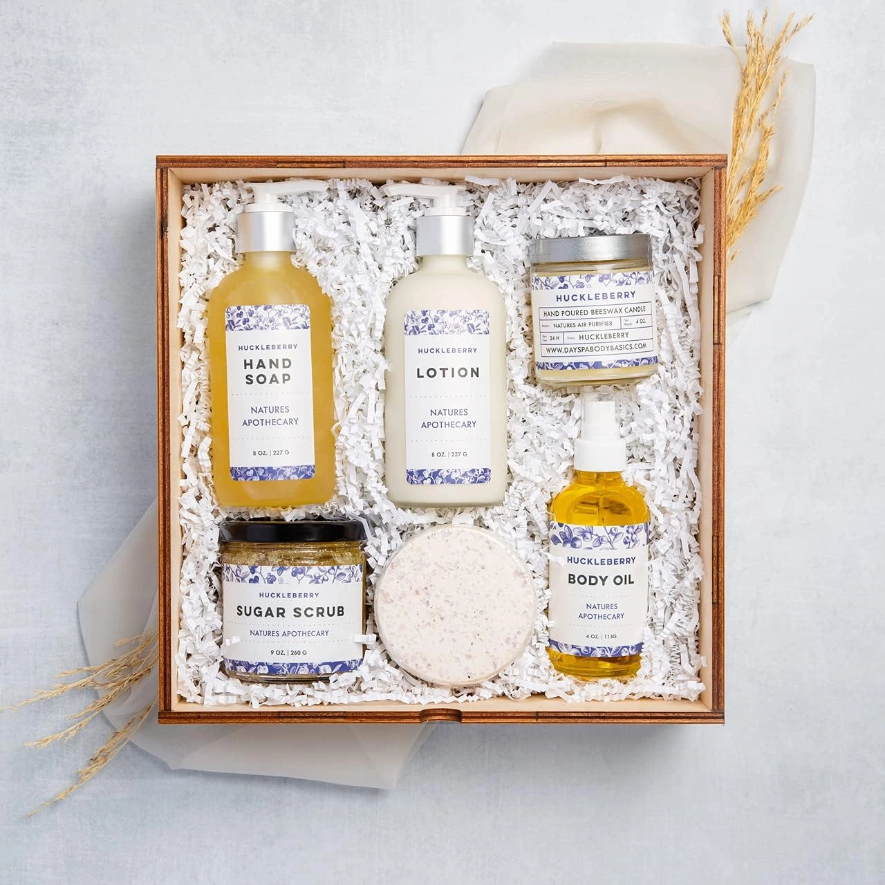 Huckleberry Bath & Body Gift Box - The Gift of a Luxurious Home Spa Treatment - All-Natural, Hypoallergenic, Plant-Derived, Made in USA by DAYSPA Body Basics
