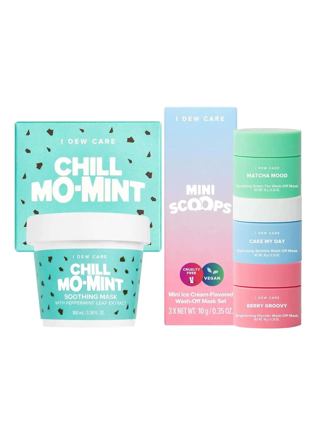 I DEW CARE Wash-Off Face Mask - Chill Mo Mint, 3.38 Oz   Mini Scoops Bundle