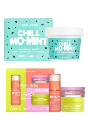 I DEW CARE Wash-Off Face Mask - Chill Mo Mint, 3.38 Oz   Skincare Set - Vitamin To Glow Pack Bundle