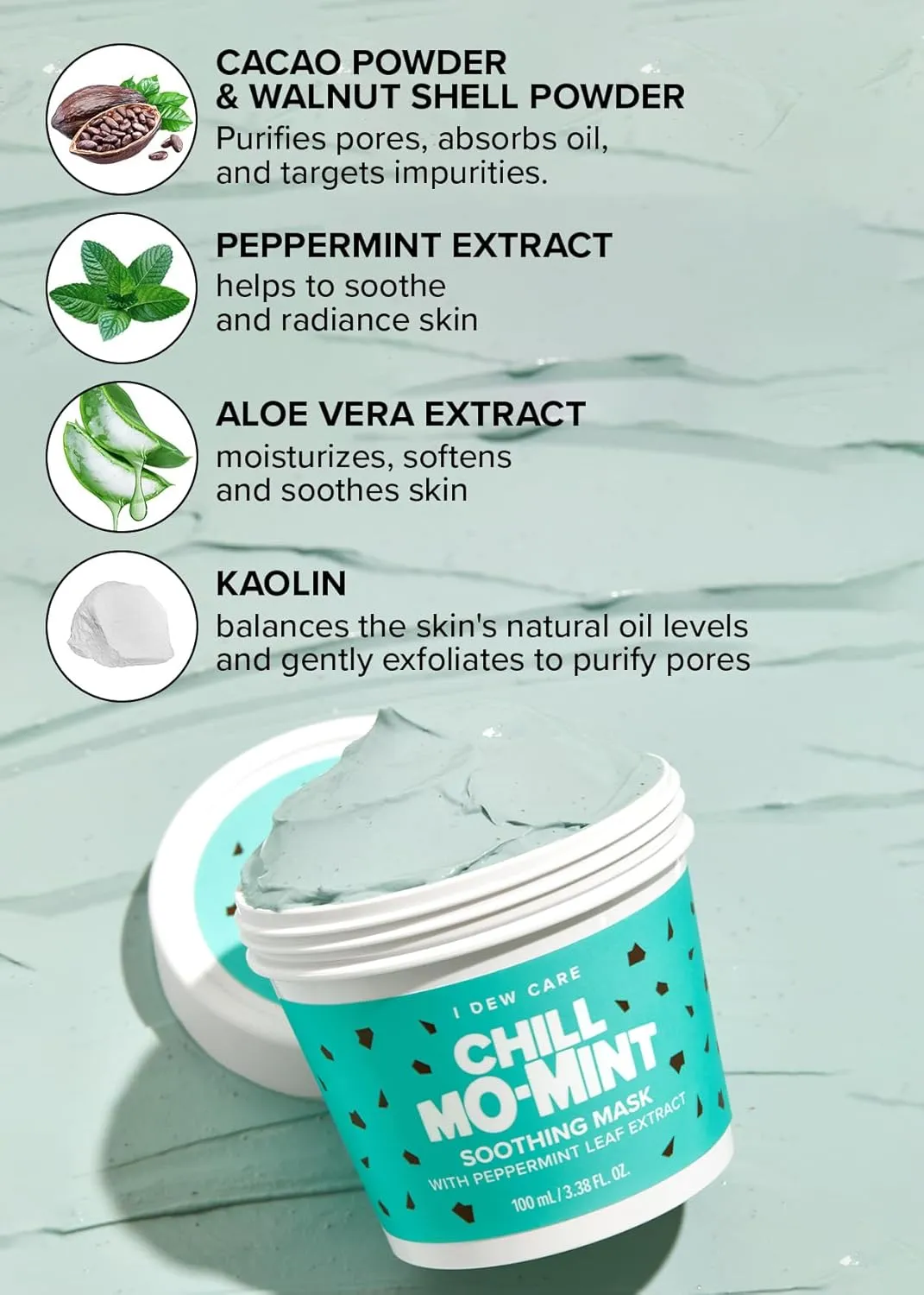 I DEW CARE Wash Off Face Mask - Chill Mo-Mint | Soothing Mask with Peppermint Leaf Extract, Korean Face Mask Skin Care for Face, 3.38 Oz