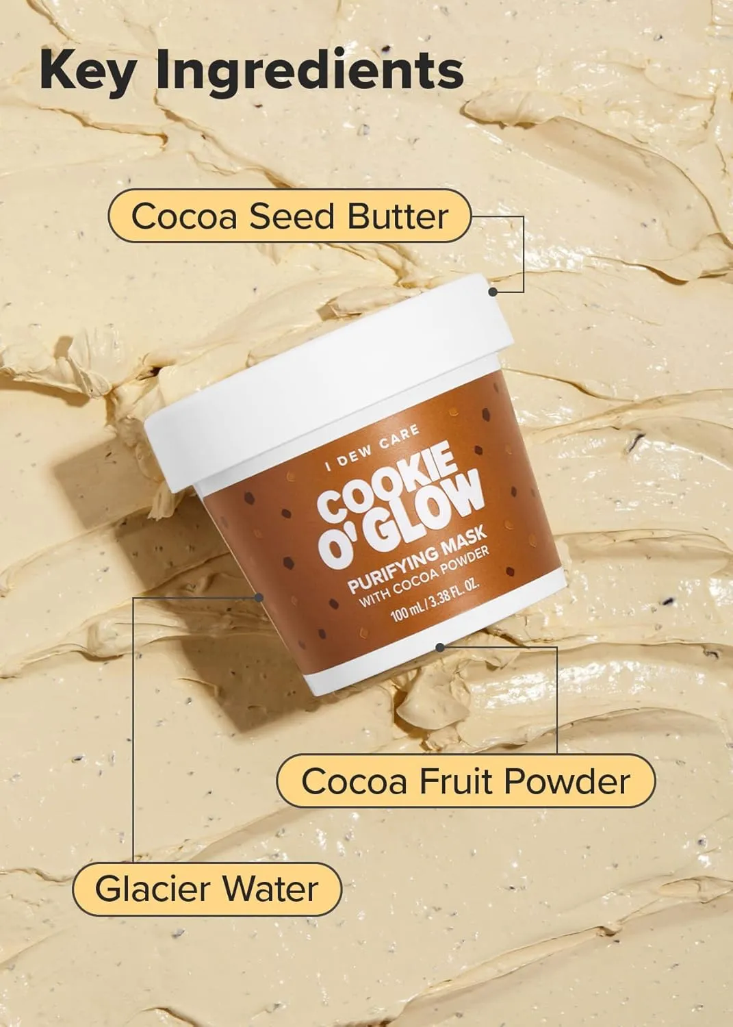 I DEW CARE Wash Off Face Mask - Cookie O' Glow | Hydrating and Purifying for Dry Skin with Cocoa Seed Butter, Korean Facial Mask Skin Care, 3.38 Oz