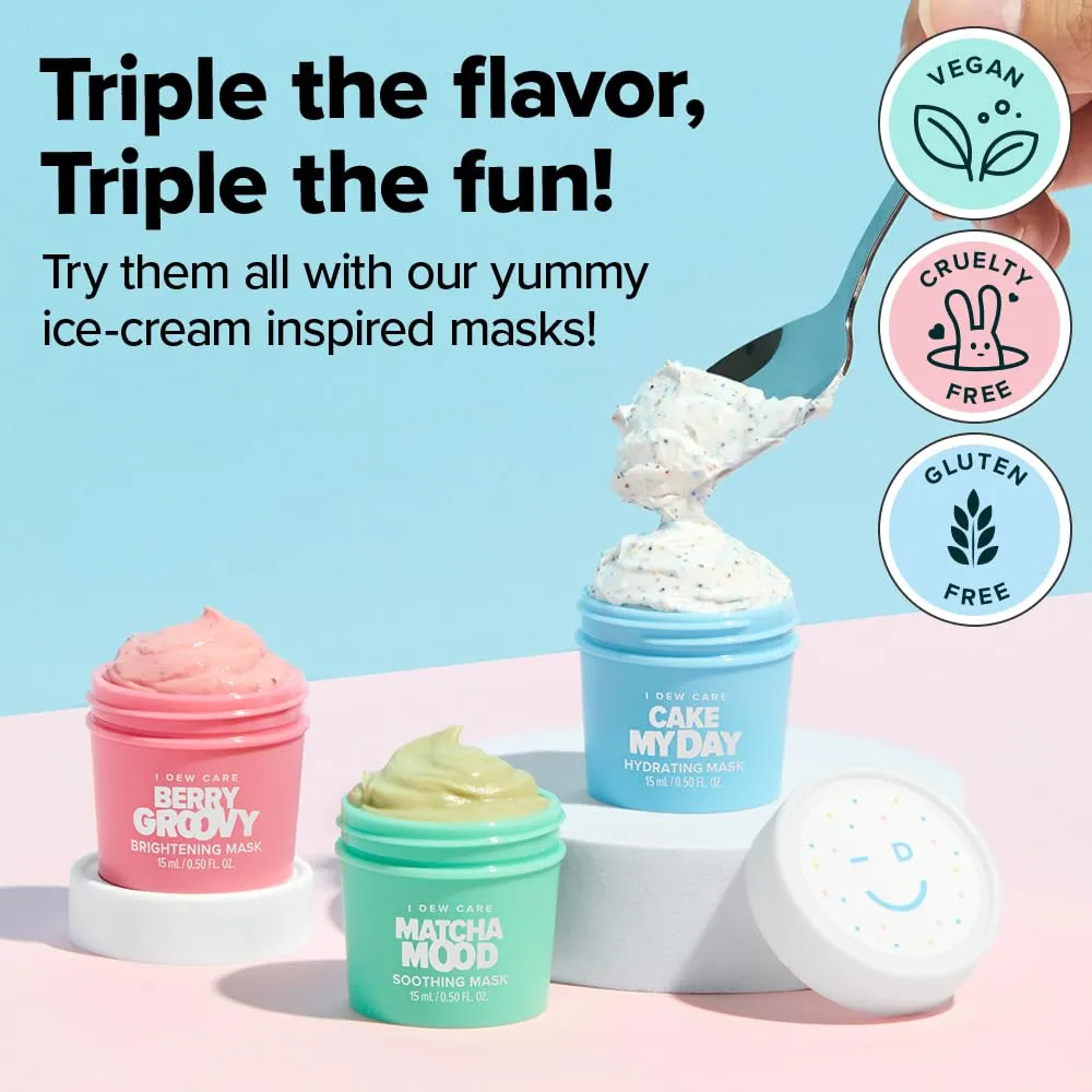 I DEW CARE Wash Off Face Mask Gift Set - Mini Scoops | Hyaluronic Acid, Korean Self Skincare, Facial Treatment, Vegan, Cruelty-Free, Paraben-Free, Exfoliating, Soothing