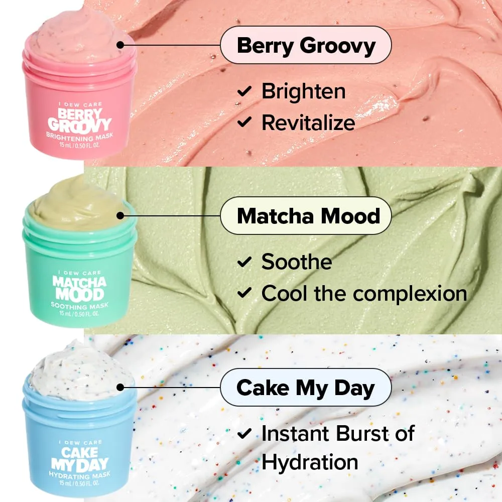 I DEW CARE Wash Off Face Mask Gift Set - Mini Scoops | Hyaluronic Acid, Korean Self Skincare, Facial Treatment, Vegan, Cruelty-Free, Paraben-Free, Exfoliating, Soothing
