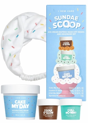I DEW CARE Wash Off Face Mask Set - Sundae Scoop | Hyaluronic Acid Skincare Essentials, Moisturizing, Hydrating, Soothing, Exfoliating, Deep Cleansing Pore Refining, Dry Sensitive Skin