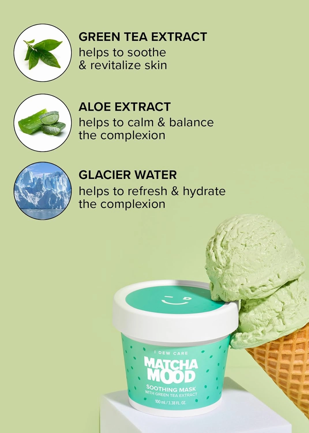 I DEW CARE Wash-Off Mask - Matcha Mood | Korean Facial Soothing Green Tea Skincare for Dry and Sensitized Skin, Korean Face Mask Skin Care for Face, 3.38 Oz