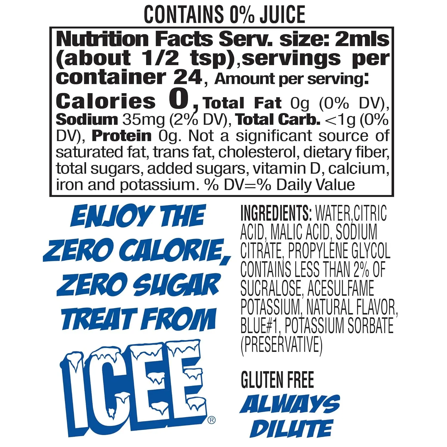 ICEE Zero Calorie Blue Raspberry Liquid Water Enhancer Drink Mix, Natural Flavor Drops, Sugar Free, 1.62 Fl Oz Concentrate (48 Ml) - 4 Pack