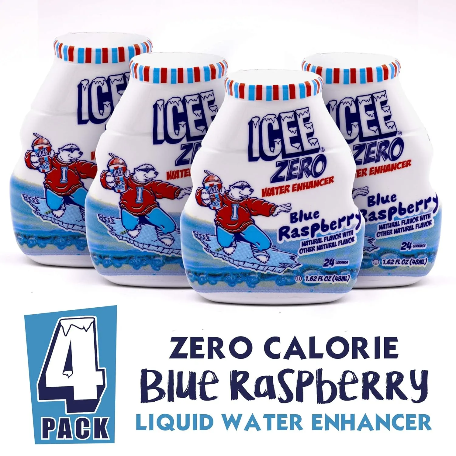 ICEE Zero Calorie Blue Raspberry Liquid Water Enhancer Drink Mix, Natural Flavor Drops, Sugar Free, 1.62 Fl Oz Concentrate (48 Ml) - 4 Pack