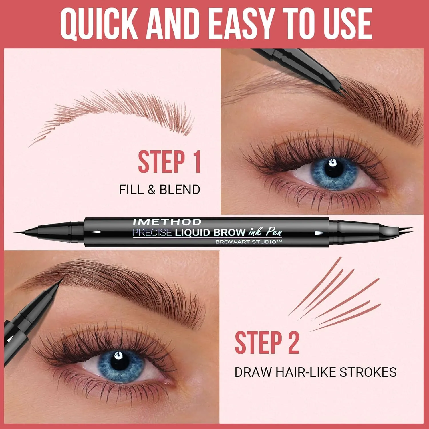 iMethod Curved Eyebrow Pen - Eyebrow Pencil, Brow Pencil 2-in-1 Dual-Ended Microblading Eyebrow Pen with Micro-Fork-Tip and Precise Brush-Tip Create Natural Hair-Like Brows, Last All-Day, Blonde