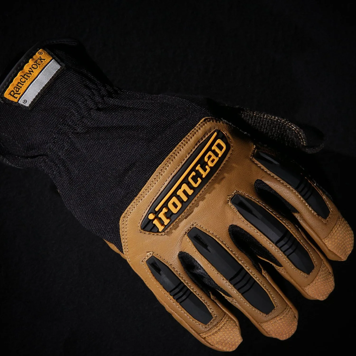 Ironclad Ranchworx Work Gloves RWG2, Premier Leather Work Glove, Performance Fit, Durable, Machine Washable, (1 Pair), RWG2-04-L,Brown/Black