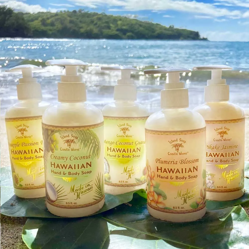 Island Soap & Candle Works Botanical Liquid Hand Soap - Vegan Hand Soap for Men and Women - Luxury Skincare for Bathroom - Hawaiian Gifts for Sensitive Skin - Mango Coconut Guava - 8.5 Ounce Bottle