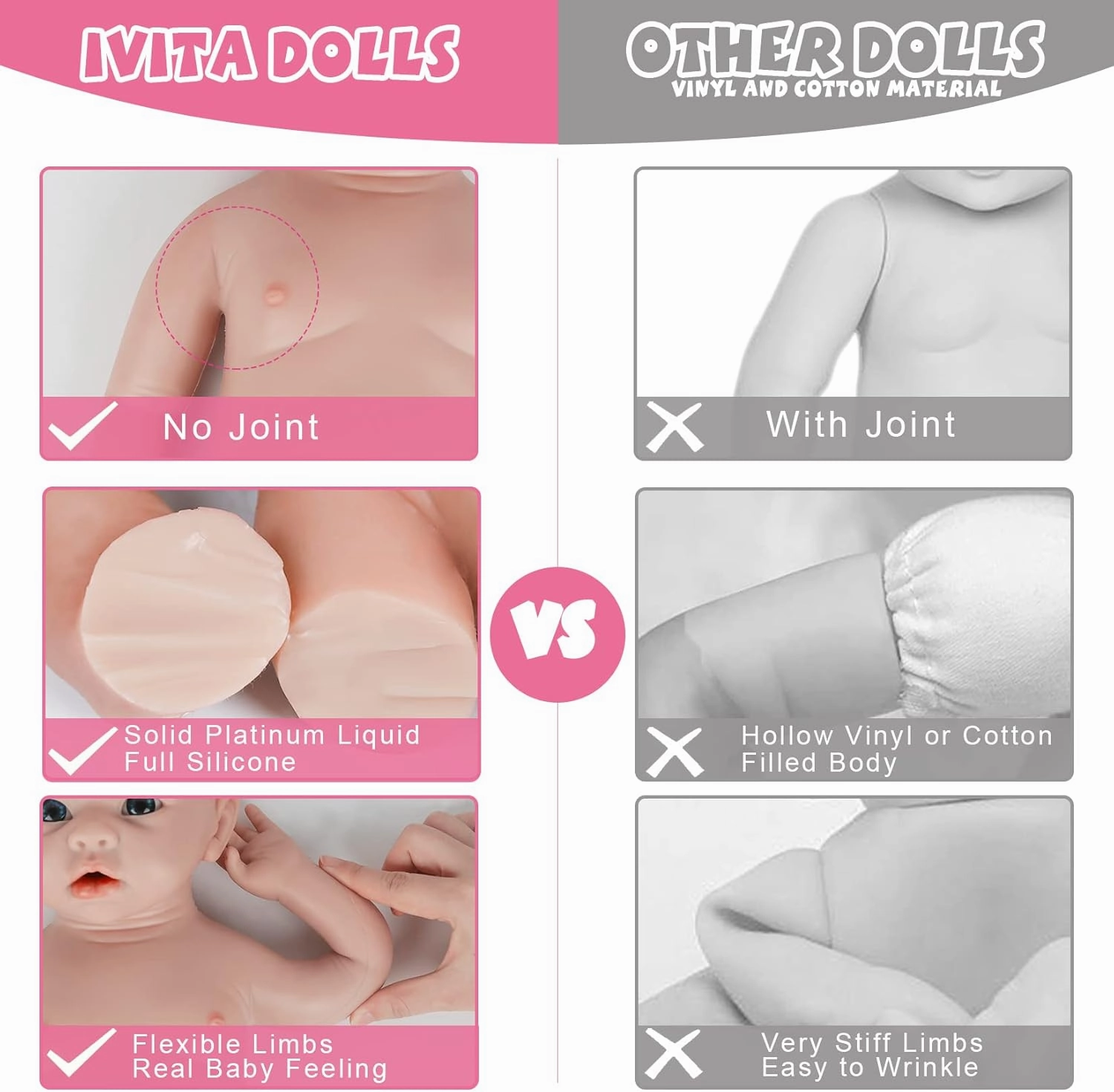 IVITA 20 inch Reborn Silicone Baby Dolls Girl Lifelike Real Newborn Real Life Babies for Kids Ages 3  Best Birthday Present Stress-Relief Toy