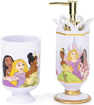 Jay Franco Disney Princess 2 Piece Bathroom Set - Purple Soap Dispenser & Tumbler Set - Kids Resin Bathroom Accessories Features Moana, Cinderella & Rapunzel