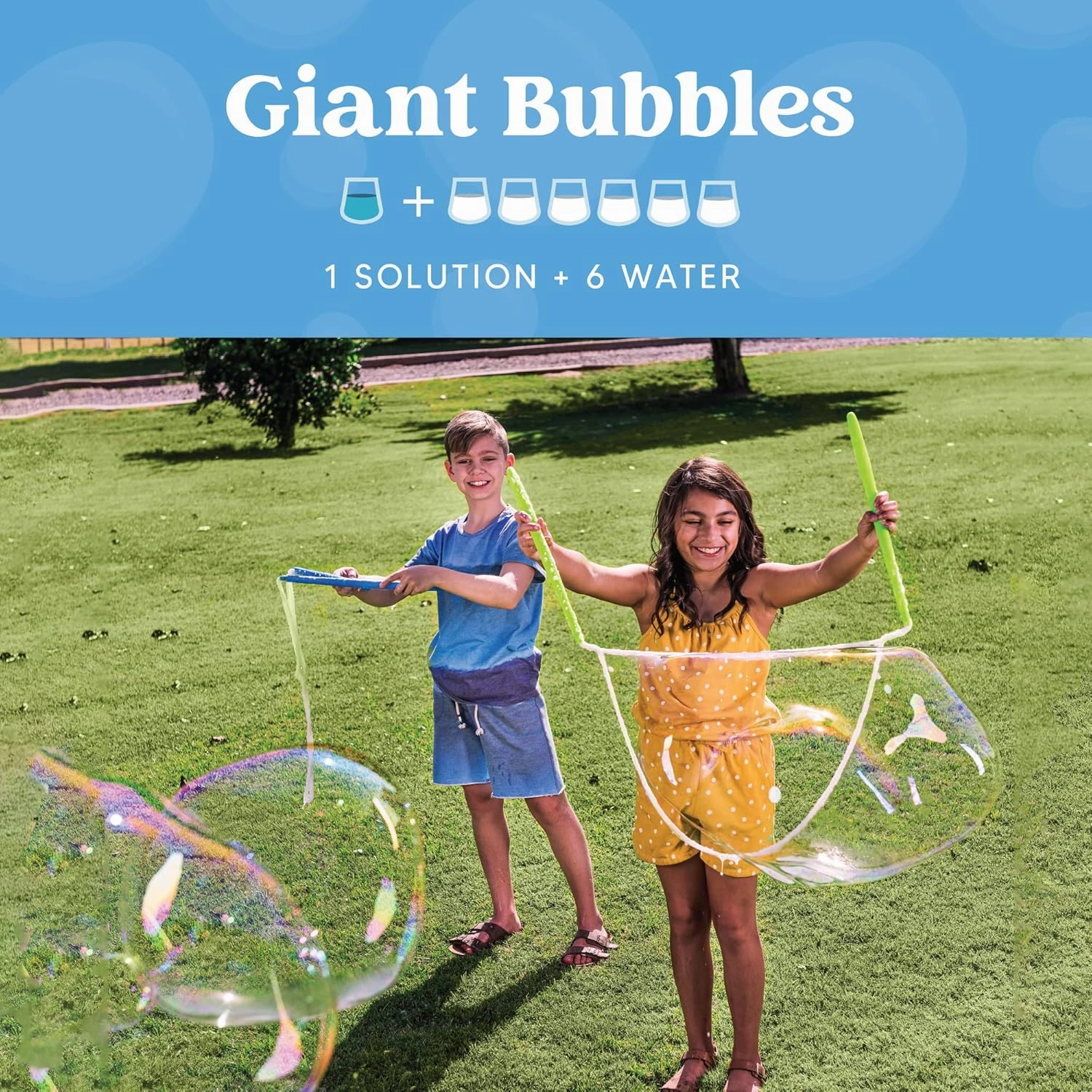 JOYIN 2 Bottles Bubbles Refill Solutions 64 oz (up to 5 Gallon), Concentrated Solution for Bubble Machine, Gun, Wand Refill Fluid Summer, Easter Toys(Orange Blue)
