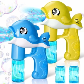 JOYIN 2 Bubble Guns Kit, Whale Automatic Bubble Maker Blower Machine with 4 Solutions for Kids, Party Favors, Summer Toy, Birthday, Outdoor & Indoor Activity