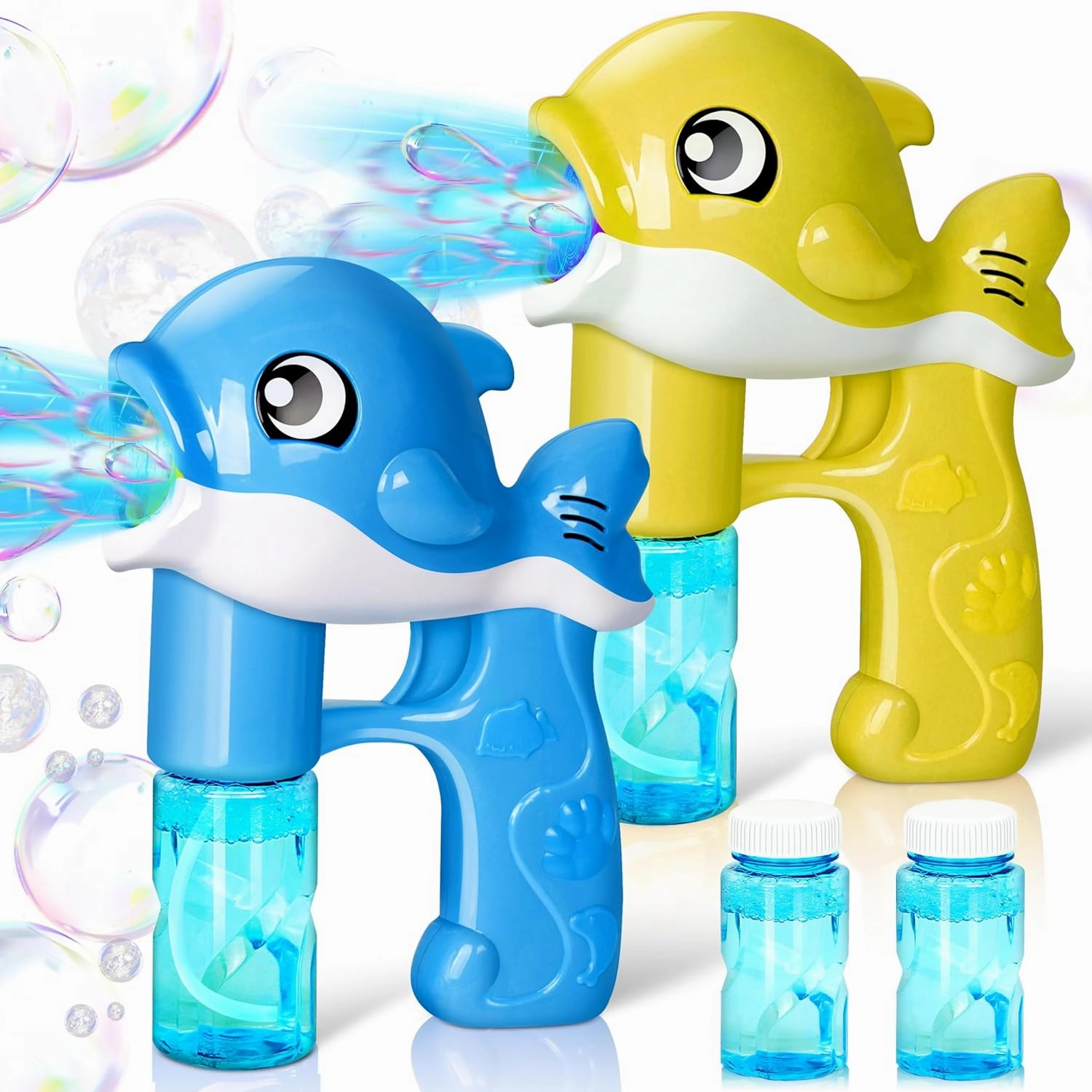 JOYIN 2 Bubble Guns Kit, Whale Automatic Bubble Maker Blower Machine with 4 Solutions for Kids, Party Favors, Summer Toy, Birthday, Outdoor & Indoor Activity
