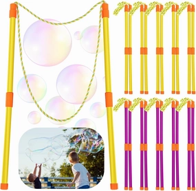Junkin 10 Pack Giant Bubble Wands Bulk Big Bubble Wand Summer Outdoor Game Toy Kit for Boys, Girls Big Bubble Ball Maker Summer Bubble Party Favors