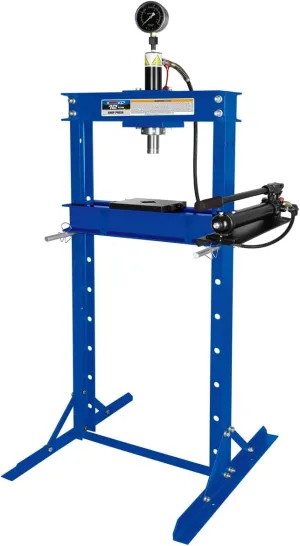 K Tool International 63611A 12 Ton Shop Press for Garages, Repair Shops, and DIY, 2,400 lbs. Capacity, 6.9" Stroke, High-Grade Steel, Multi-Position Bed, Oil/Dirt Resistant, Extra-Long Handle, Blue