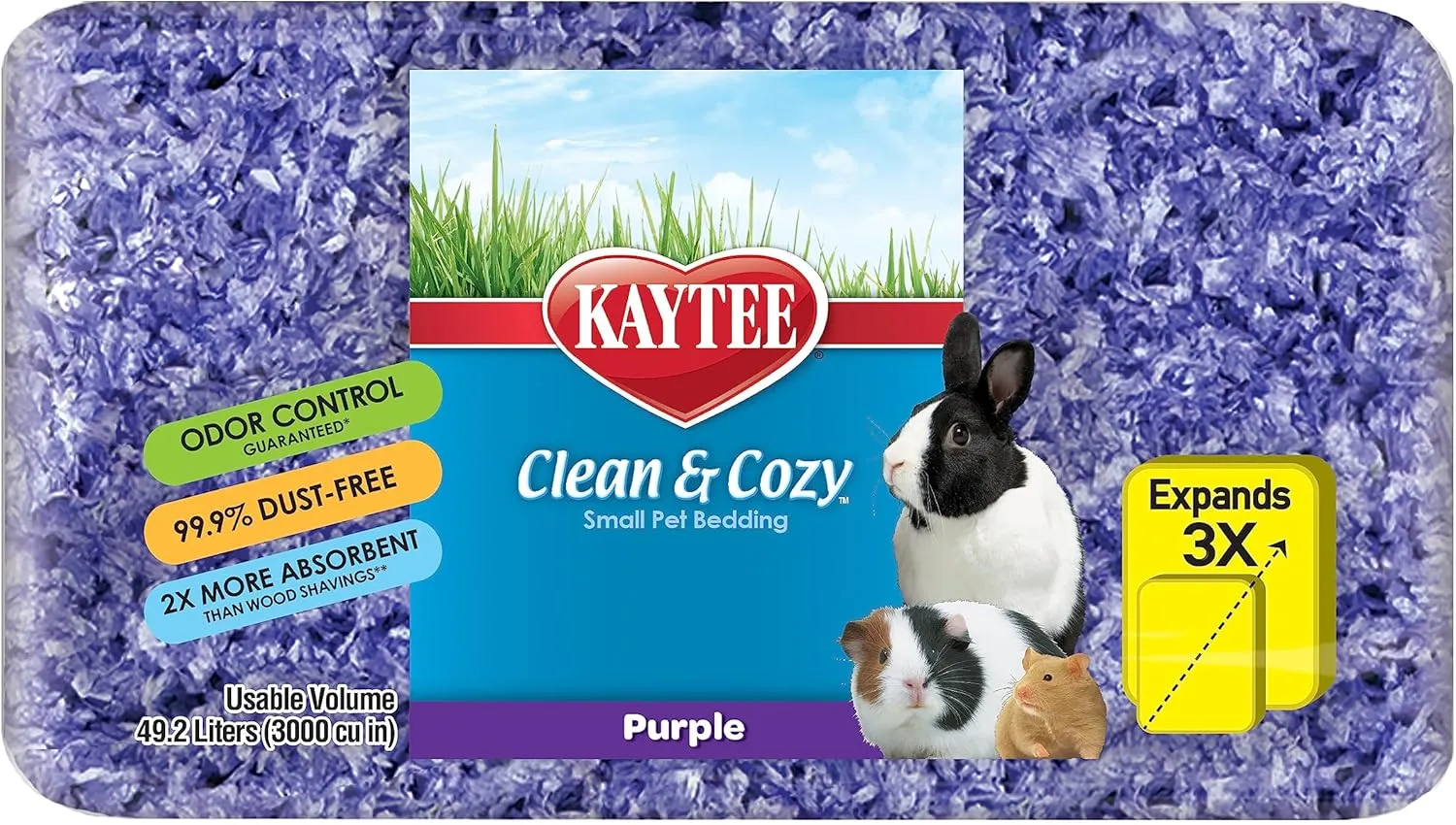 Kaytee Clean & Cozy Purple Bedding For Guinea Pigs, Rabbits, Hamsters, Gerbils and Chinchillas, 49.2 Liter