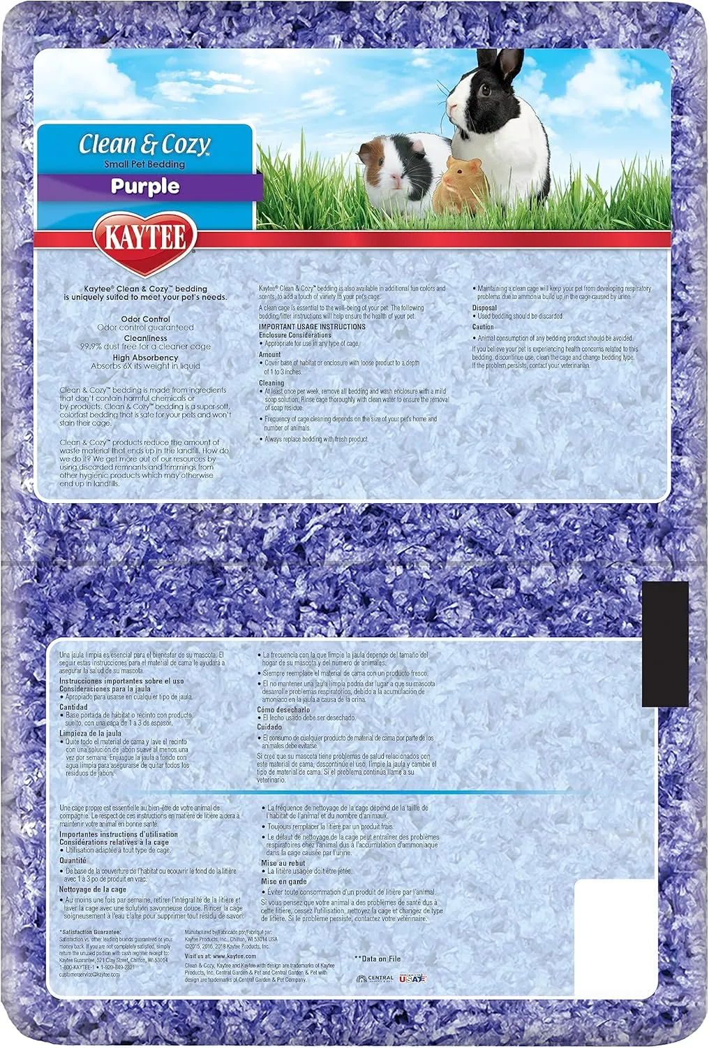 Kaytee Clean & Cozy Purple Bedding For Guinea Pigs, Rabbits, Hamsters, Gerbils and Chinchillas, 49.2 Liter