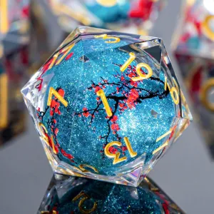 KERWELLSI Liquid Core Flower DND Dice Set with Box, 7Pcs Resin Plum Blossom Resin Sharp Edge Polyhedral Dice, Blue Role Playing Dice D20 D12 D10 D8 D6 D4