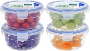 KIGI 4 PACK 20oz Plastic Round Bowls with Lid Leakproof Food Storage Container Set Small Meal Prep Containers Bento Box