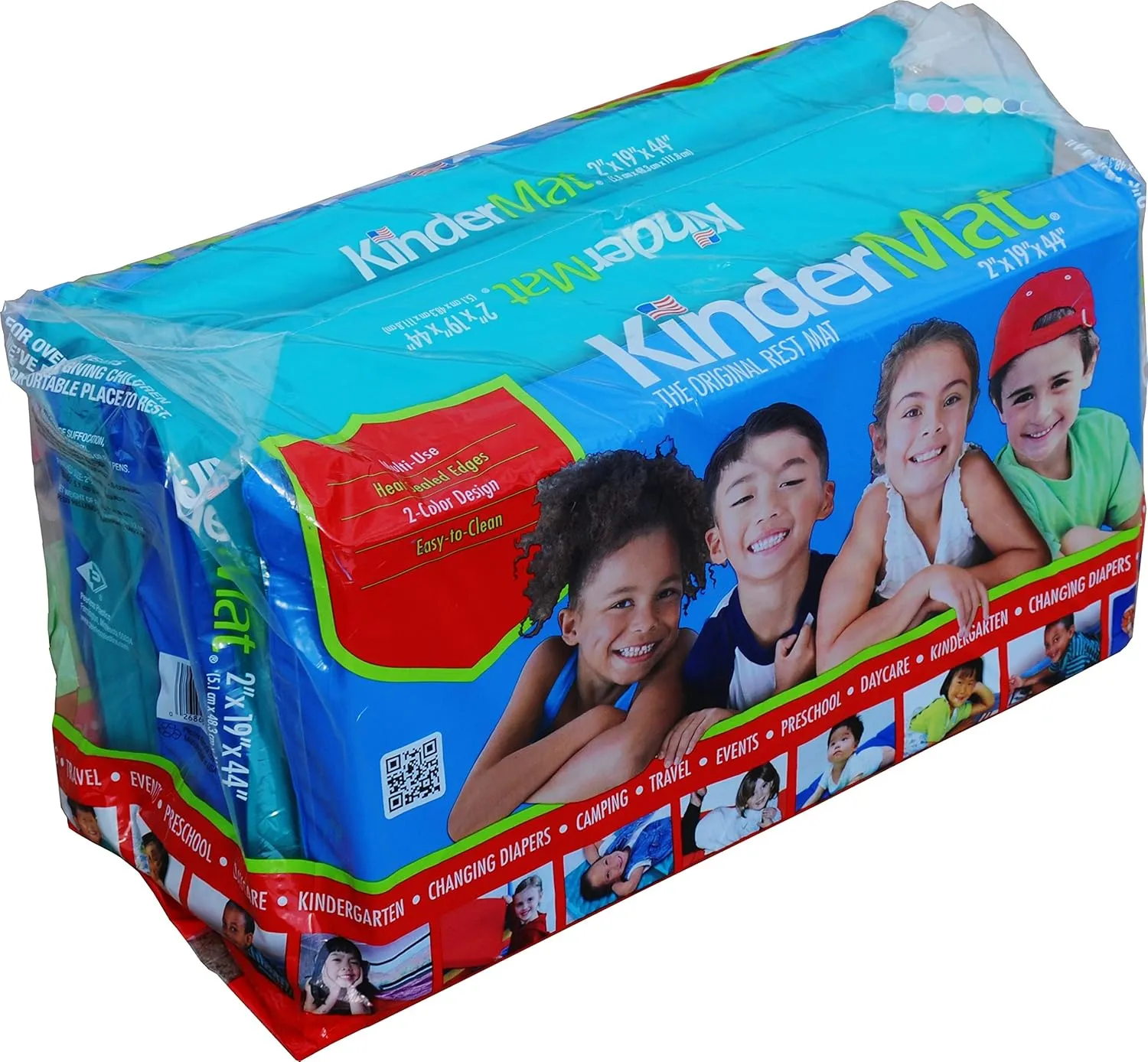 KinderMat 2" Jr. Daydreamer 2" x 19" x 44", 2 inches Thick, 4-Section Rest Mat, Blue/Teal, Great for School, Daycare, Travel, and Home, 100% Made in USA