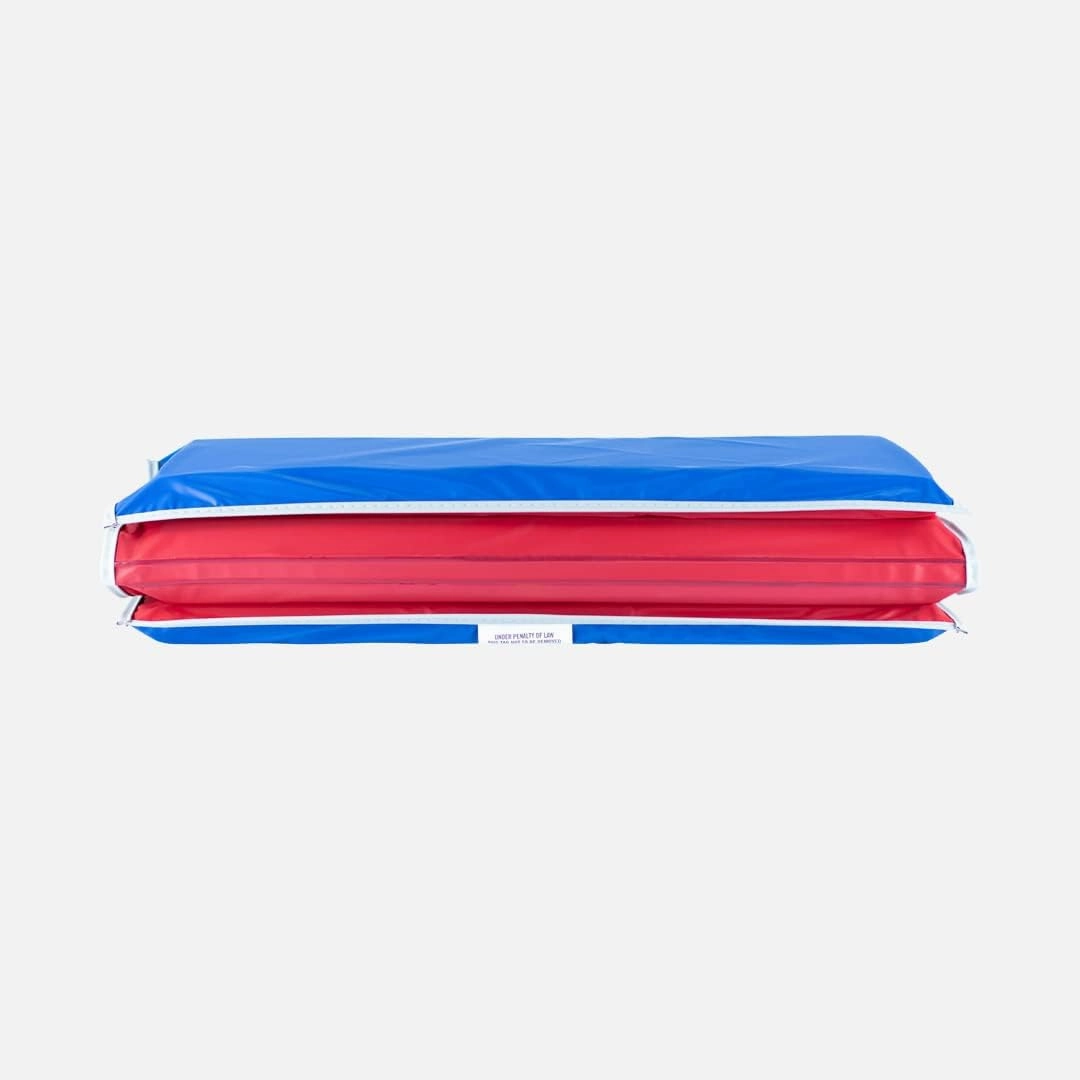 KinderMat, 1" Thick KinderMat, 4-Section Rest Mat, 45" x 19" x 1", Red/Blue with Grey Binding, Great for School, Daycare, Travel, and Home, Made in The USA