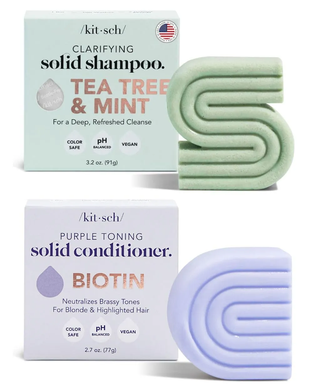 Kitsch Tea Tree & Mint Shampoo Bar and Purple Conditioner Bar for Blonde Hair
