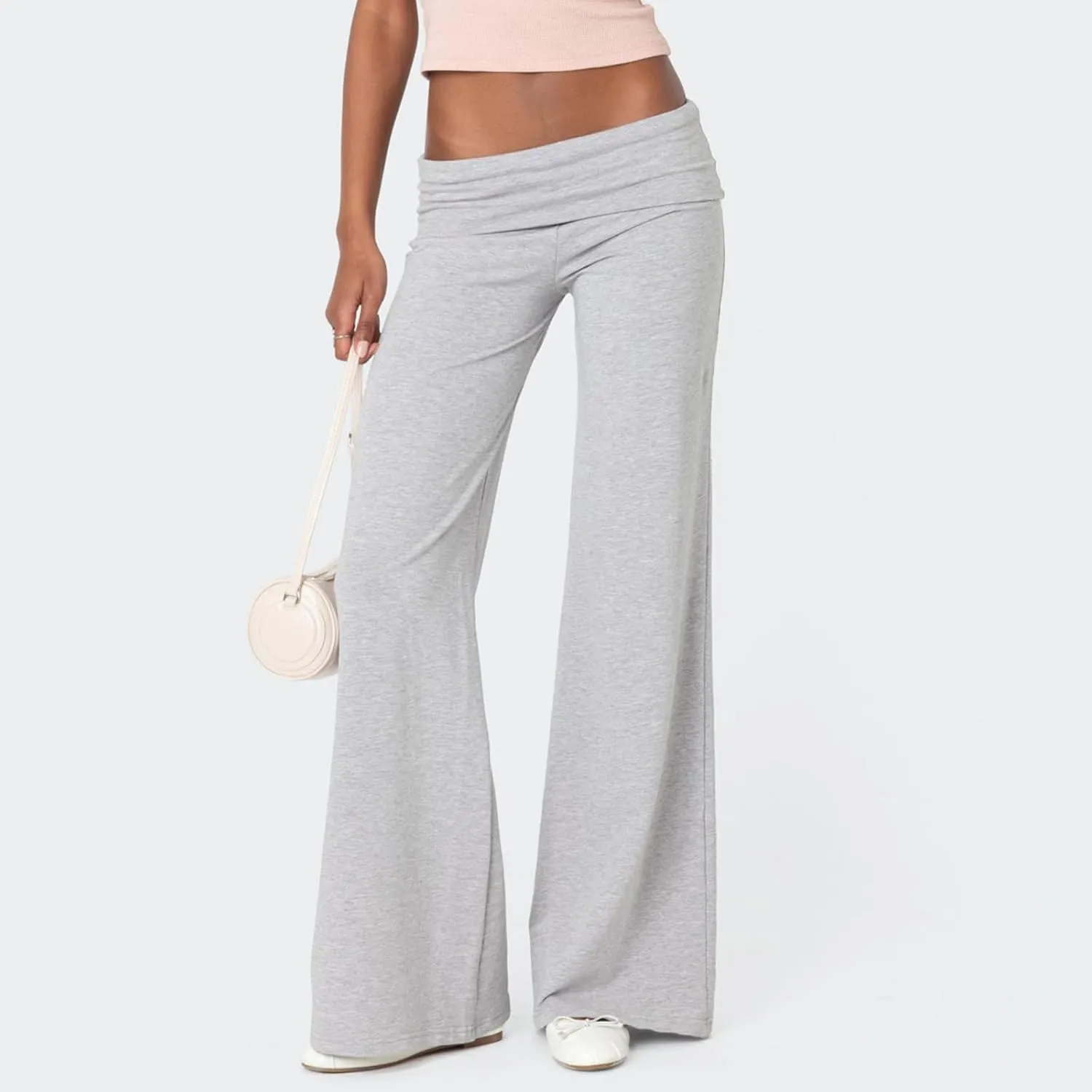KMBANGI Women Skinny Pants Fold Over Bootcut Stretchy Yoga Flare Leggings Long Y2k Joggers Sweatpants Lounge Streetwear