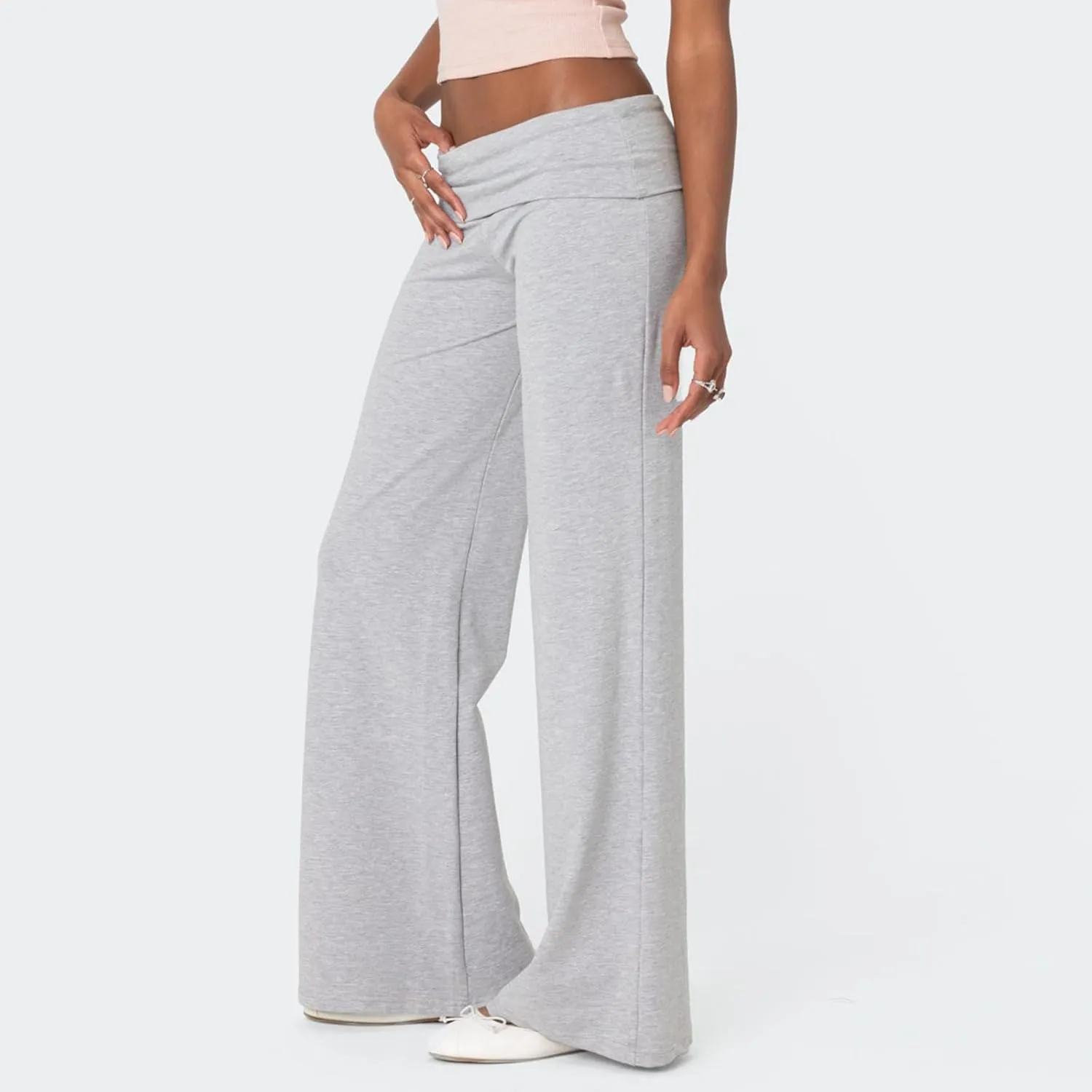 KMBANGI Women Skinny Pants Fold Over Bootcut Stretchy Yoga Flare Leggings Long Y2k Joggers Sweatpants Lounge Streetwear