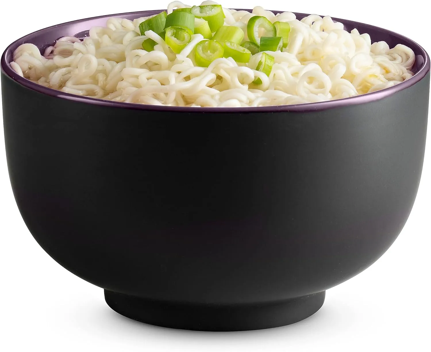 KooK Ramen Bowl, Japanese Bowls, Noodle Bowls, Large Soup Bowl, Ceramic, Large Capacity, For Ramen, Pho, Udon, Soba, Microwave and Dishwasher Safe, 34 oz, Set of 4 (Black/Plum)