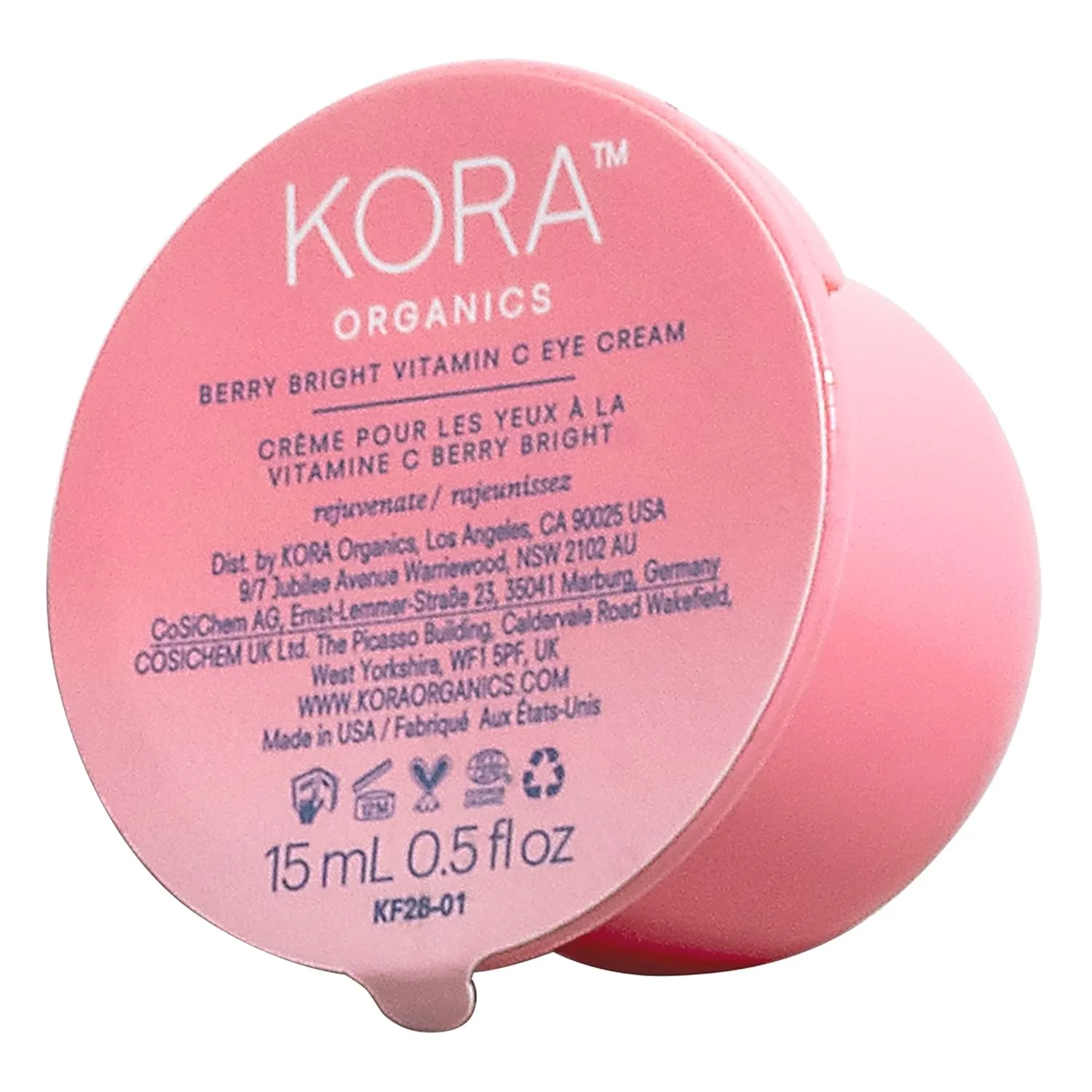KORA Organics Berry Bright Firming Vitamin C Eye Cream Refill Pod, Hydrate & Strengthen, Certified Organic, Cruelty Free, 0.50 fl oz