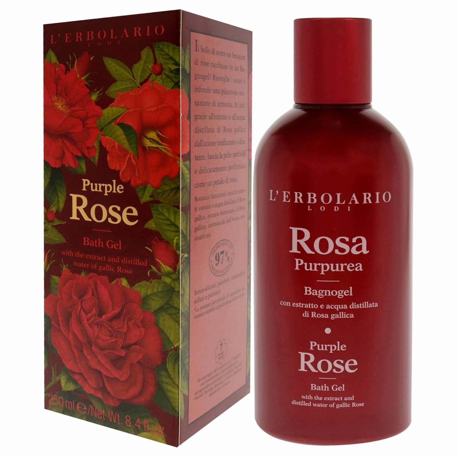 L'Erbolario Shower Gel – Moisturizing Body Wash for Daily Cleansing – Softening Body Soap with Sophisticated Floral Fragrance - Purple Rose - 8.4 oz