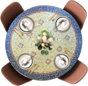 LAMINET - Elite Elastic Edged Print Table Pad - Mosaic Blue - Small Round - Fits Tables up to 44" Diameter - The Ultimate Protection for Your Table