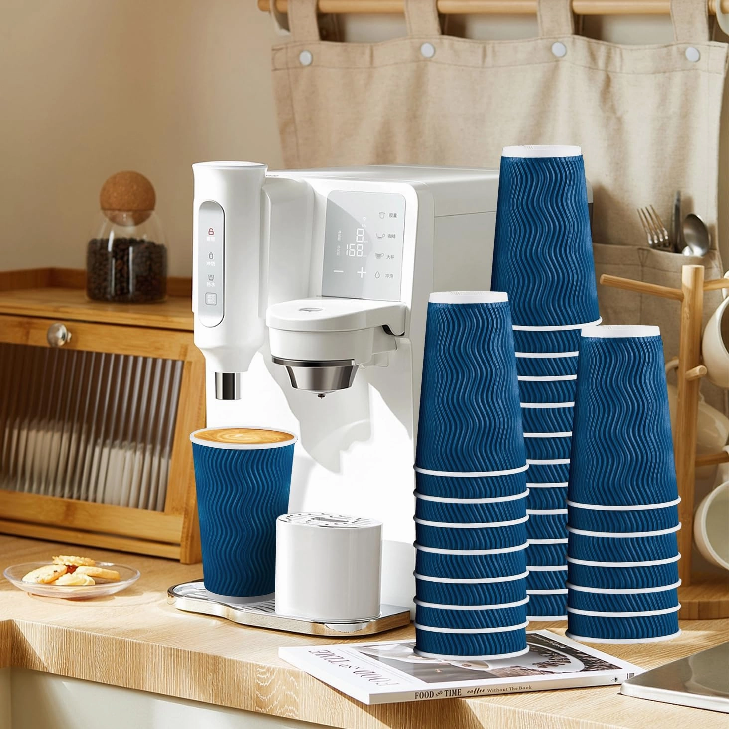 Lamosi Disposable Coffee Cups with Lids 16 OZ 500 Pack, Insulated Paper Coffee Cups with Lids, Corrugated Ripple Wall To Go Coffee Cup with Lid for Hot Beverages (Blue)