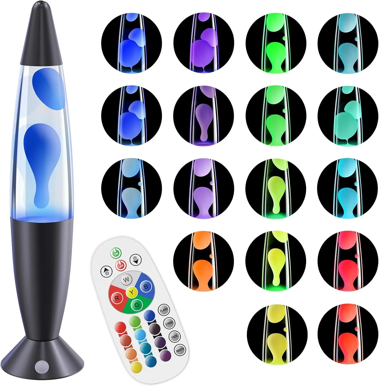 Large Black 17 Colors Changing LED Liquid Motion Lamps with Remote 16 Inch Giant Color Changing Lamp Relax Mood Night Light for Kids Adults Blue Red Pink Purple Green Classic Table Lamp for Boys Girls