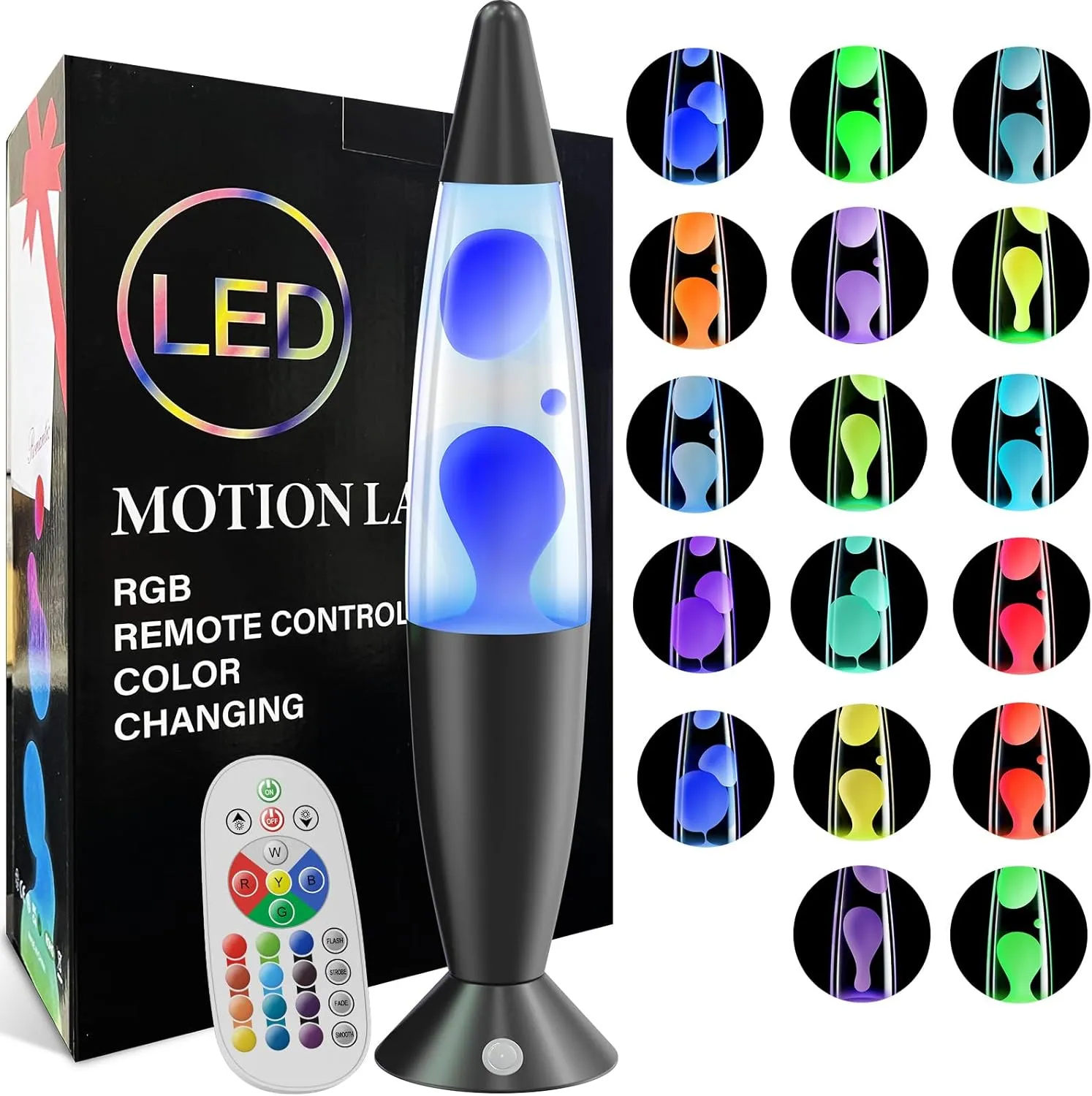 Large Black 17 Colors Changing LED Liquid Motion Lamps with Remote 16 Inch Giant Color Changing Lamp Relax Mood Night Light for Kids Adults Blue Red Pink Purple Green Classic Table Lamp for Boys Girls