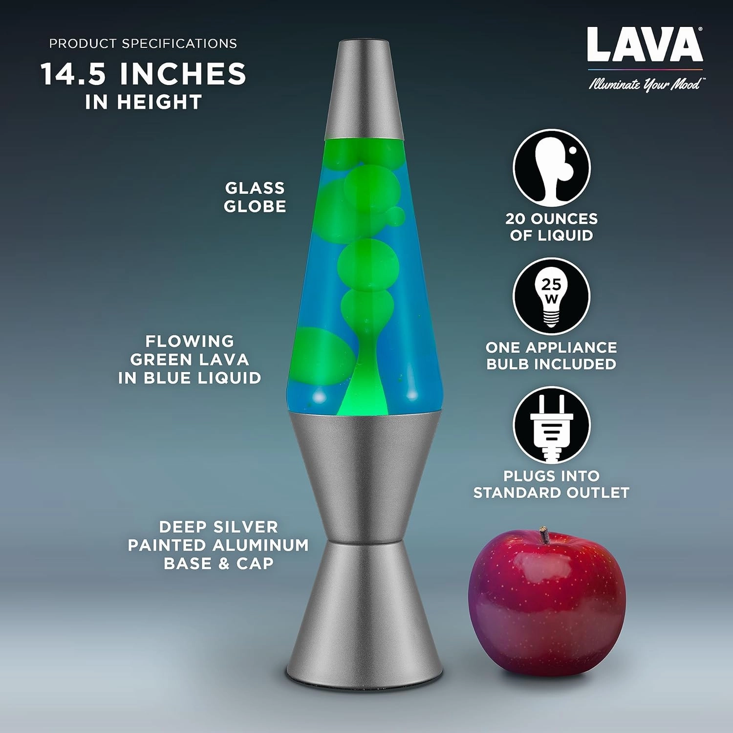 Lava® Lamp - 14.5" Deep Ocean - The Original Motion Light - Yellow/Green Wax and Blue Liquid - Item #2634 (Amazon Exclusive)