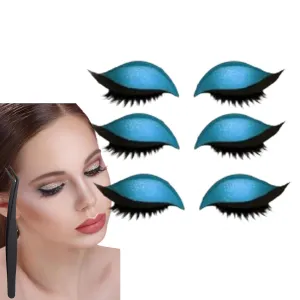 Lazy Eye Shadow Eyelash Patch, Eyeliner Sticker with Eyelashes, 2-in-1 Reusable Eyelashes & Eyeliner Stickers, Natural Reusable Colorful Eyelid Line Stencils Makeups Novice Tool (Blue*3)