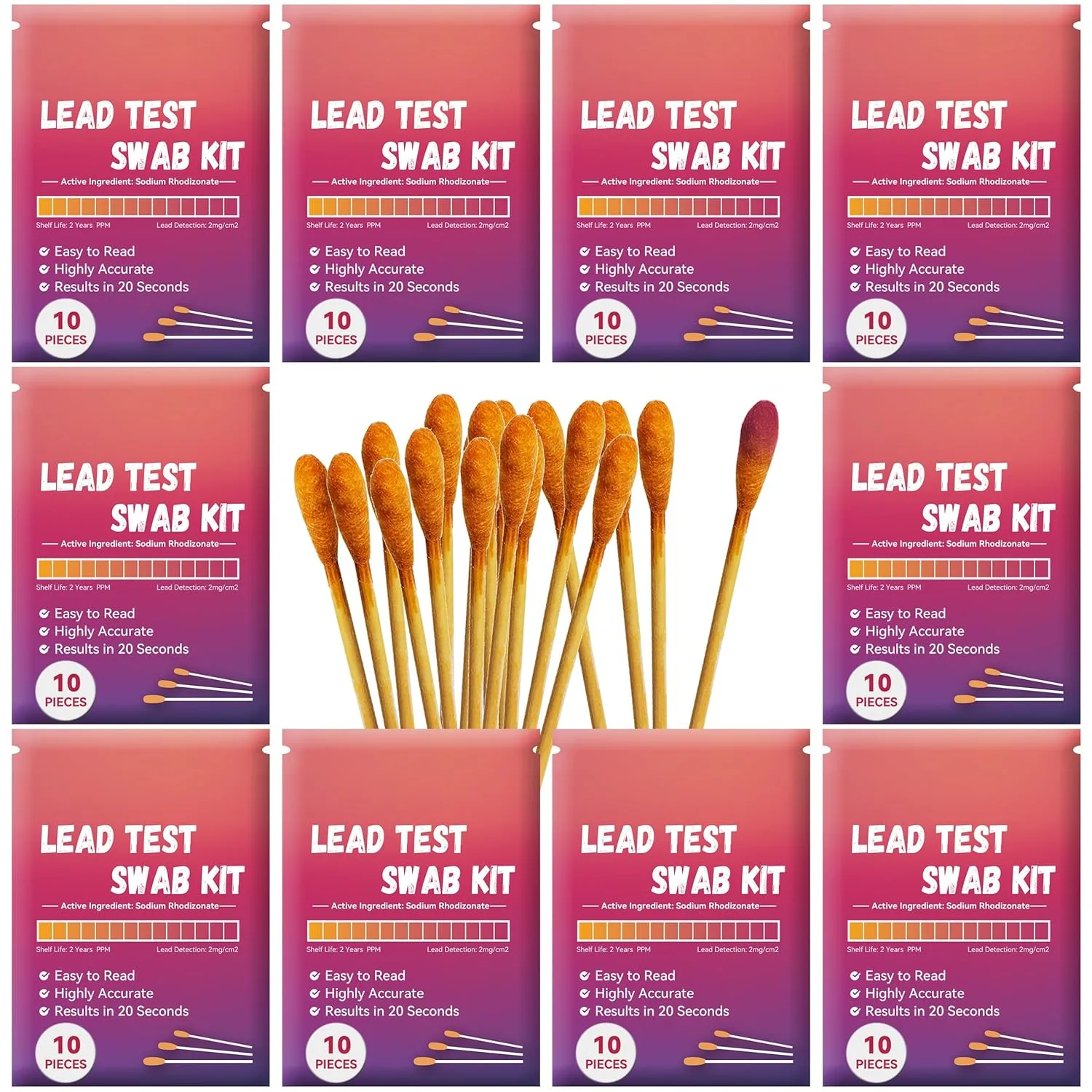 Lead Test Swab Kit Bag Pack 100 Pcs Use Water for Testing Thermos Paint Ceramic Tableware Mugs (LSB100)