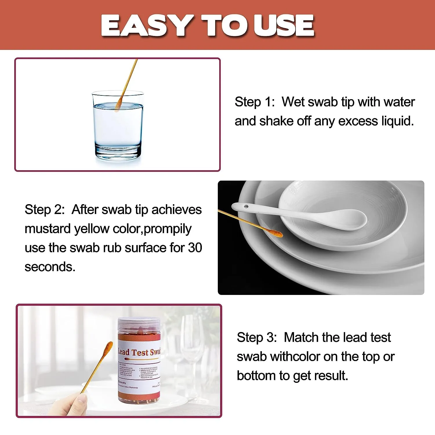 Lead Test Swab Kit Bag Pack 100 Pcs Use Water for Testing Thermos Paint Ceramic Tableware Mugs (LSB100)