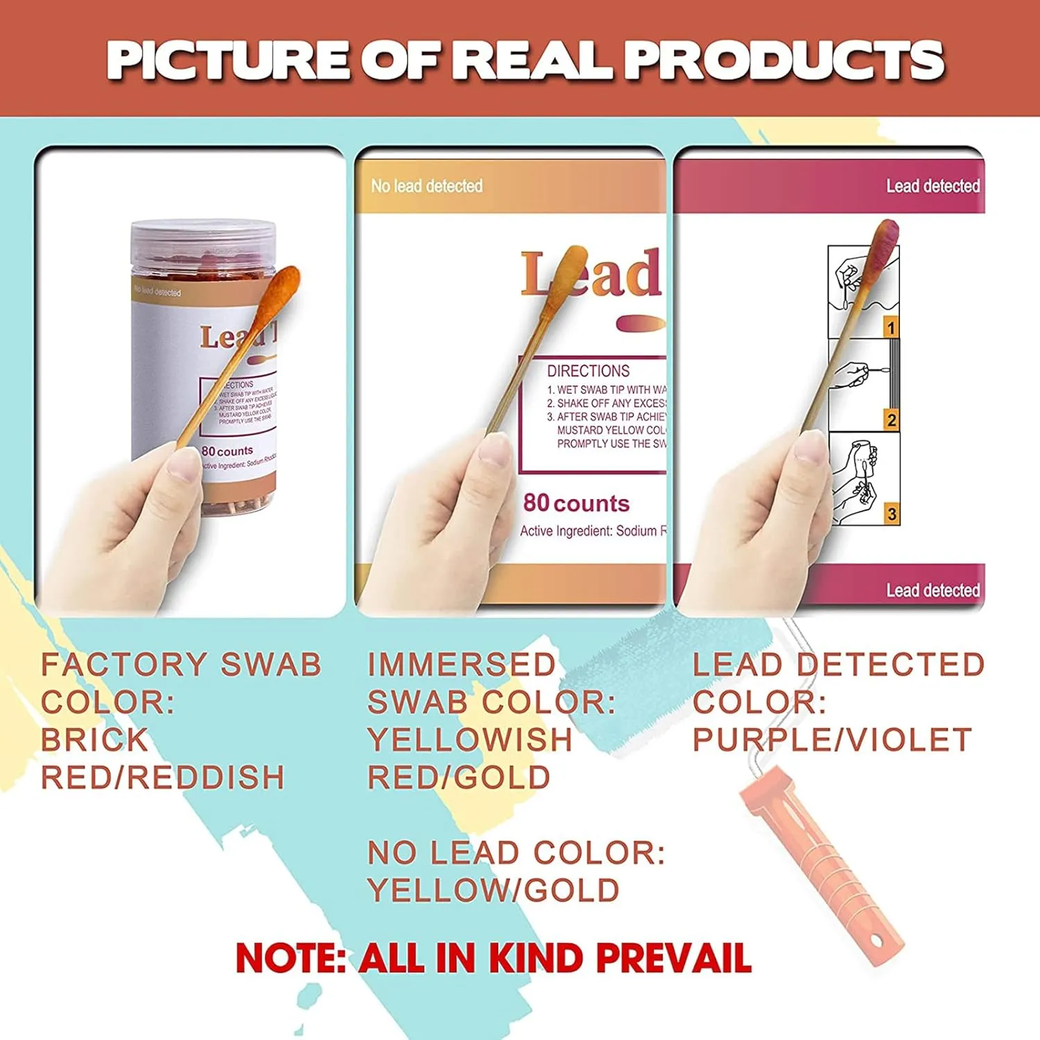 Lead Testing Kit with 80 Pcs Lead Test Swabs - Suitable for All Painted Surfaces, Dishes Toy Jewelry Metal Ceramics Wood - Rapid Test Results in 30 Seconds - Lead Paint Test Kit for Home Use (80 Pcs)