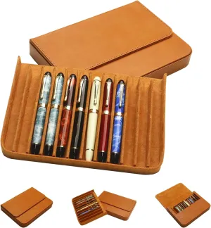 Leather 12 Fountain Pen/Pencil Tray Case Organizer, Fashion Design, Handmade, Magnetic Closure with Drawer, Christmas Gift for Man/Woman/Office, 12 Slots(brown)
