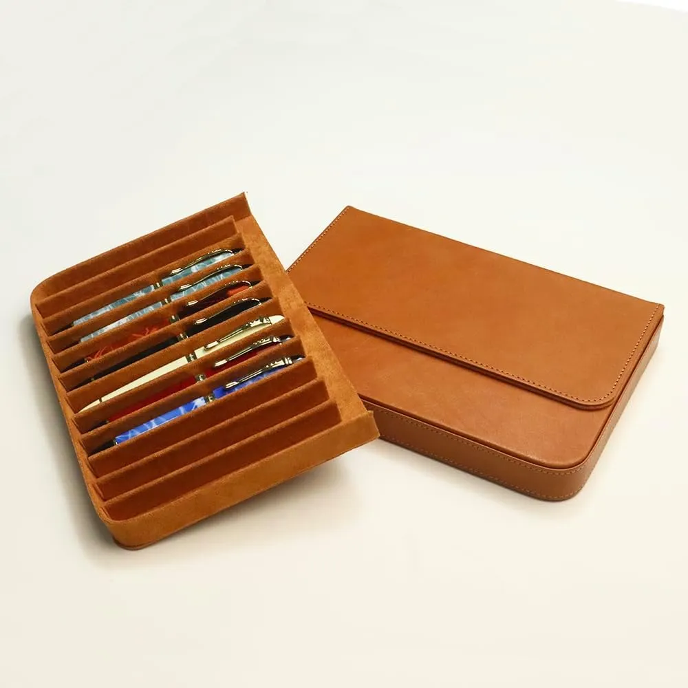Leather 12 Fountain Pen/Pencil Tray Case Organizer, Fashion Design, Handmade, Magnetic Closure with Drawer, Christmas Gift for Man/Woman/Office, 12 Slots(brown)