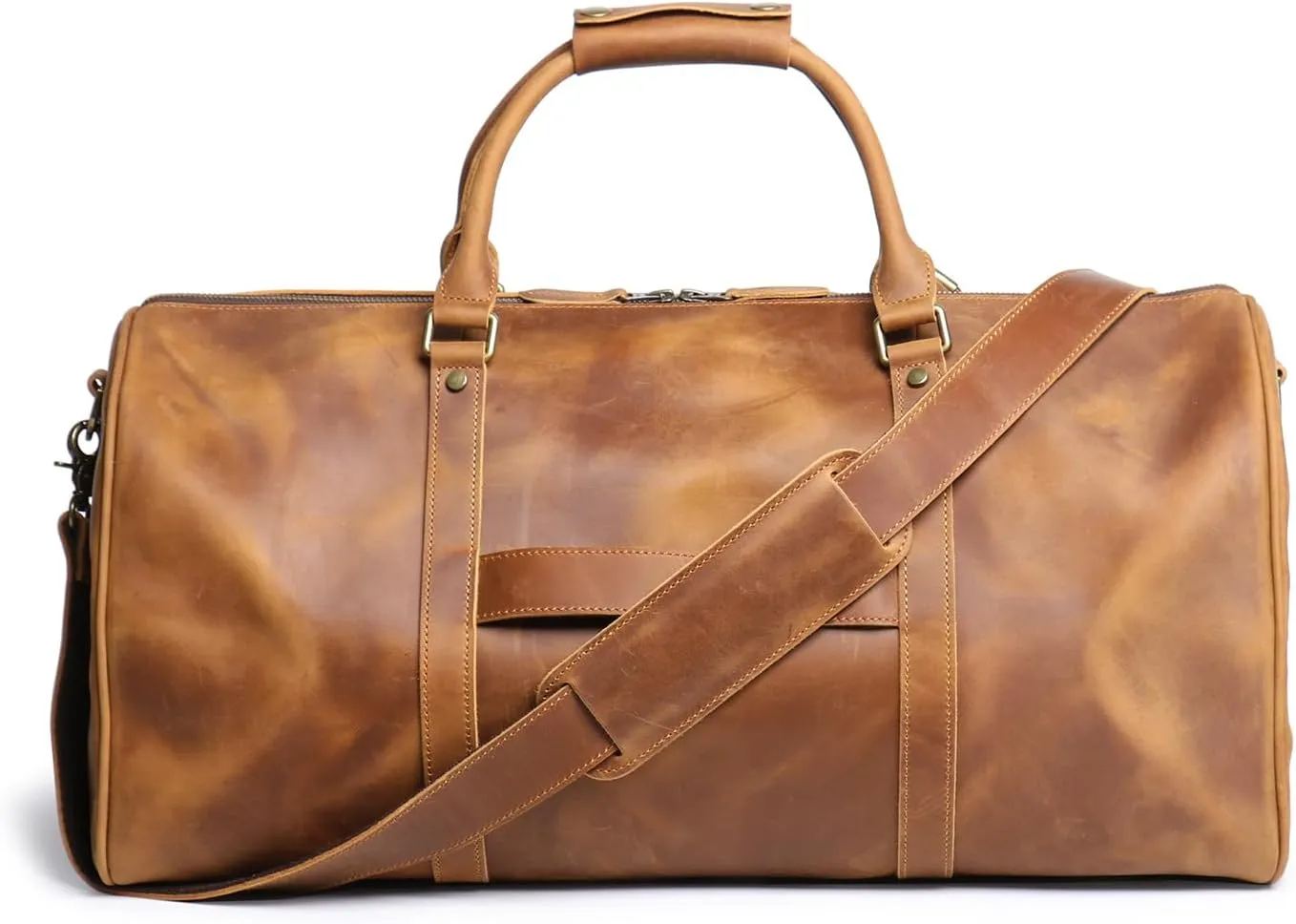 Leather Travel Duffel Bag, Classic Leather Weekend Bag Mens Gift Overnight Retro Sport Gym Carry on Luggage YKK Zipper (B-Brown)