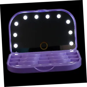 LED Light Eyelash Organizer with Mirror Portable Eyelash Storage Box Compact Lash Case for Travel
