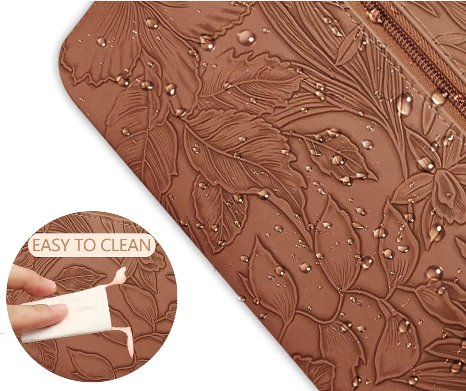 Lently Makeup Bag, Travel Cosmetic Bags for Women Make Up Bag Organizer Case Everything Makeup Bag, Large Capacity Portable (Emboss, Coffee Brown), EMB0001