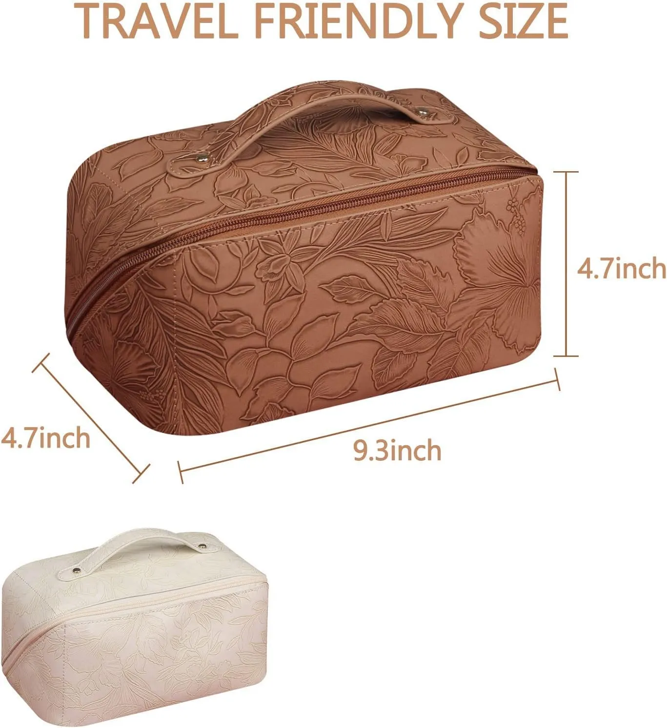 Lently Makeup Bag, Travel Cosmetic Bags for Women Make Up Bag Organizer Case Everything Makeup Bag, Large Capacity Portable (Emboss, Coffee Brown), EMB0001