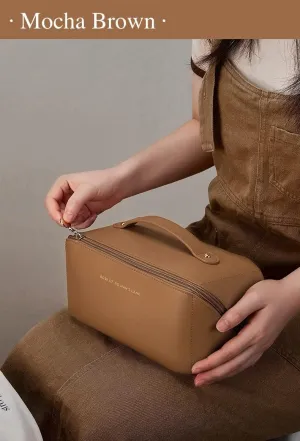 Lently Makeup Bag, Travel Cosmetic Bags for Women Make Up Bag Organizer Case Everything Makeup Bag, Large Capacity Portable (Standard, Mocha Brown)