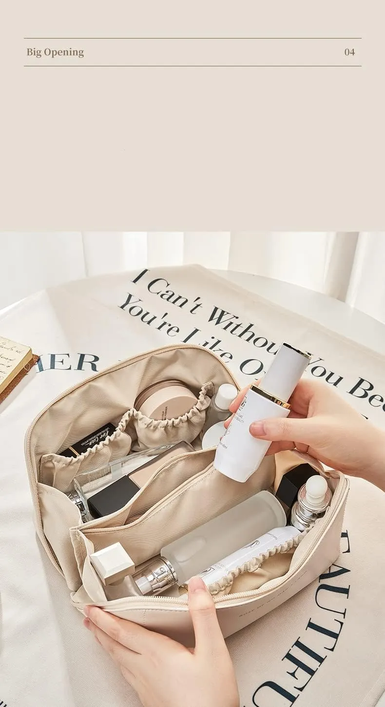 Lently Makeup Bag, Travel Cosmetic Bags for Women Make Up Bag Organizer Case Everything Makeup Bag, Large Capacity Portable (Standard, Mocha Brown)